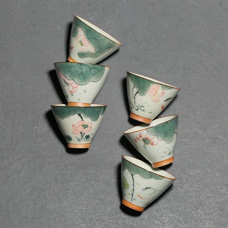 Hand Painted Ice Cracked Lotus Hat Cup Underglaze Porcelain Tea Cup-4