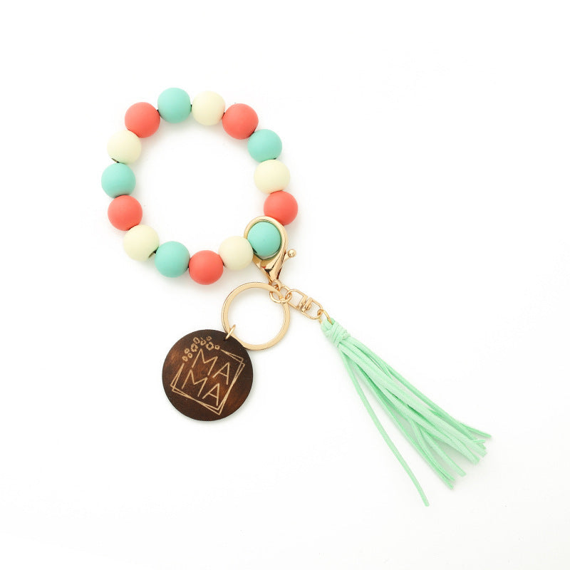 Fashion Wooden Beads Bracelet Tassel Keychain