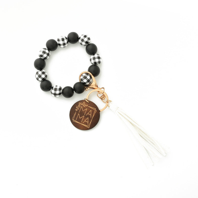 Fashion Wooden Beads Bracelet Tassel Keychain