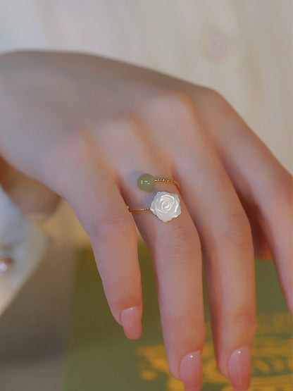 S925 Silver Rose Hotan Jade Ring Girl