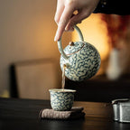 Black Tea Teapot Chinese Ru Porcelain Auspicious Cloud Lifting Beam Teapot-2