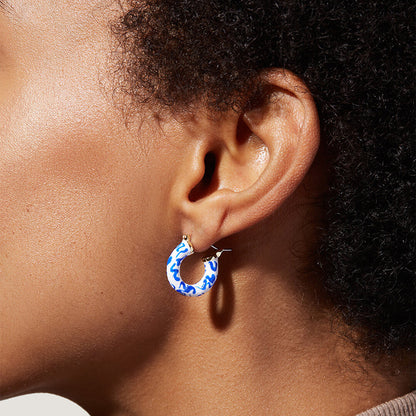 Blue and White Pottery Enamel Round Earrings-4