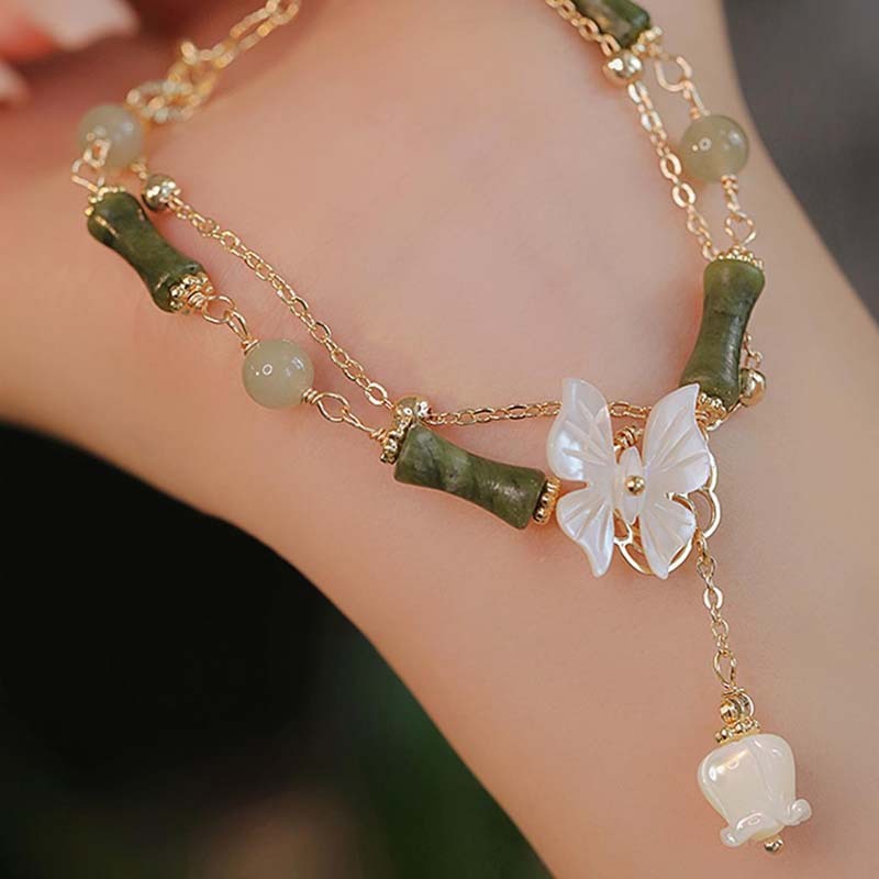 Butterfly Bamboo Nodes Lily Pendant Bracelet-1