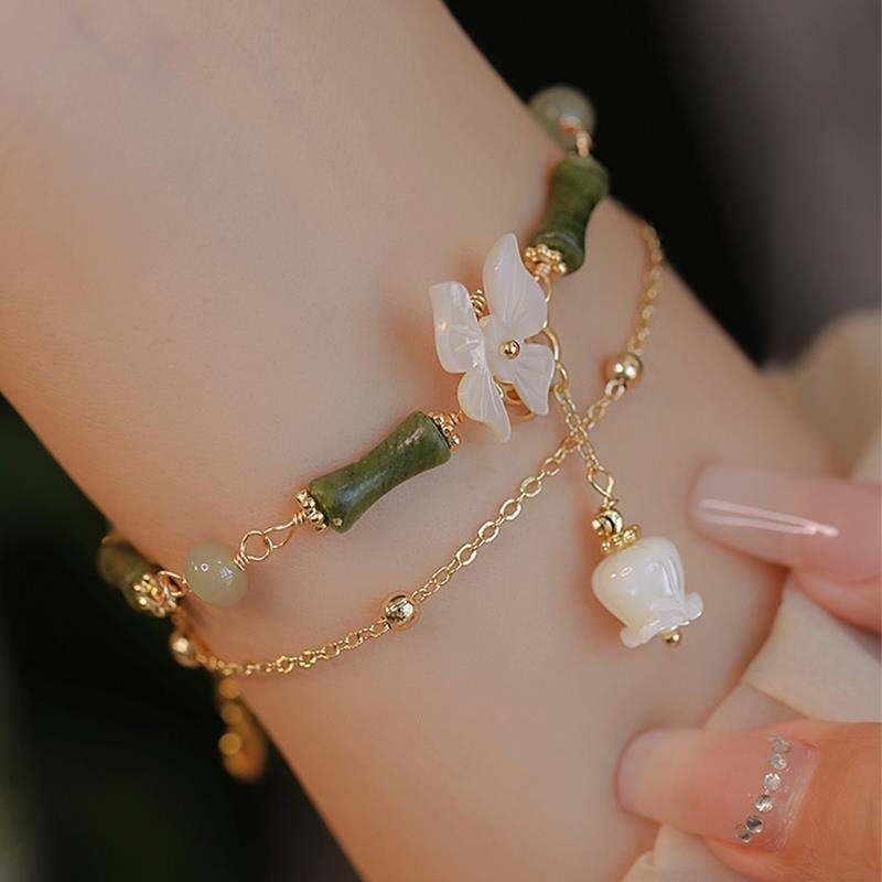 Butterfly Bamboo Nodes Lily Pendant Bracelet-3