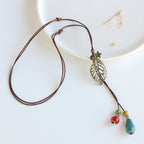 Ceramic Round Beads Sweater Chain Necklace Pendant-3