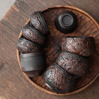 Chinese Embossed Kung Fu Tea Teacup Qingxi Purple Clay Ceramic Cup-2