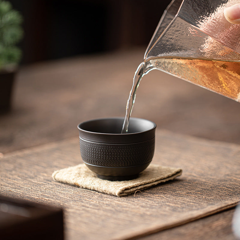 Chinese Embossed Kung Fu Tea Teacup Qingxi Purple Clay Ceramic Cup-4