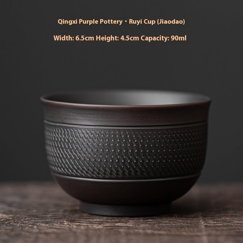 Chinese Embossed Kung Fu Tea Teacup Qingxi Purple Clay Ceramic Cup-5