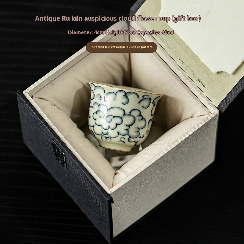 Chinese Kung Fu Tea Set Ru Kiln Auspicious Clouds Household Ceramic Cup-6