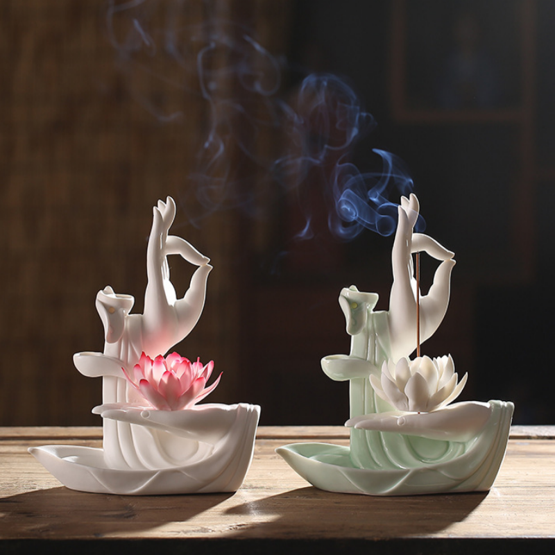 Chinese Zen Ceramic Bergamot Lotus Living Room Incense Burner Ornaments-1