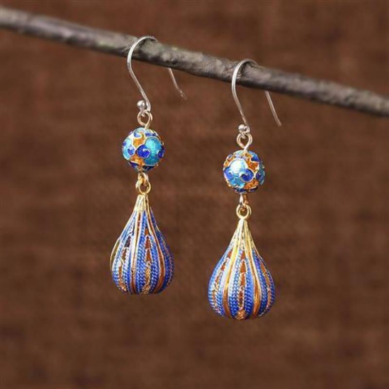 Cloisonne Ancient Style Temperament Droplet Shape Earrings-2