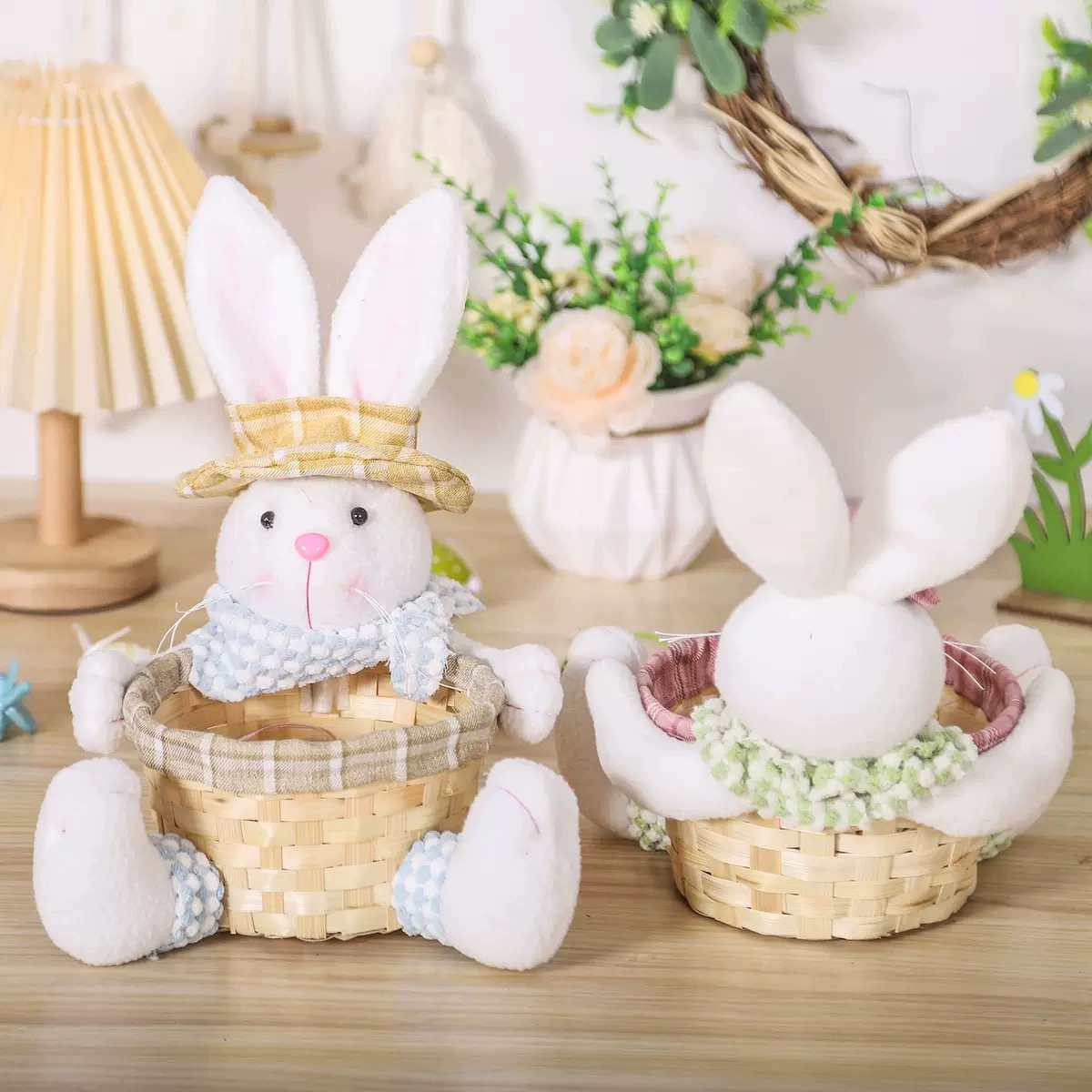 Easter Bunny Decorated Candy Basket Ornaments Desktop Storage Basket-3