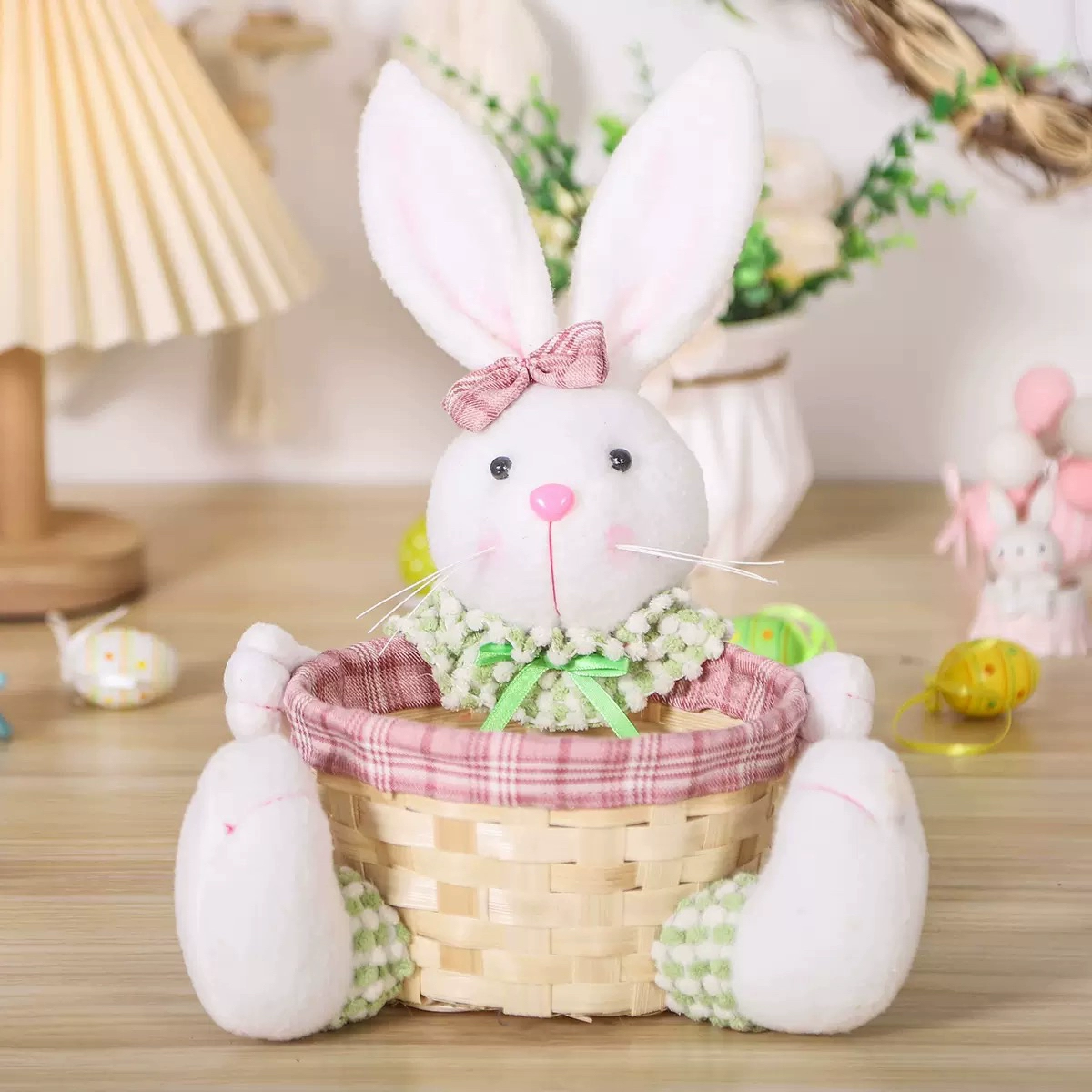Easter Bunny Decorated Candy Basket Ornaments Desktop Storage Basket-6