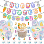 Easter Decorations Flag Banner Easter Egg Cake Inserts Balloon Party Decorations-1