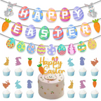 Easter Decorations Flag Banner Easter Egg Cake Inserts Balloon Party Decorations-3