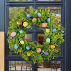 Easter Egg Wreath for Front Door – Colorful Spring Floral Arrangement-1