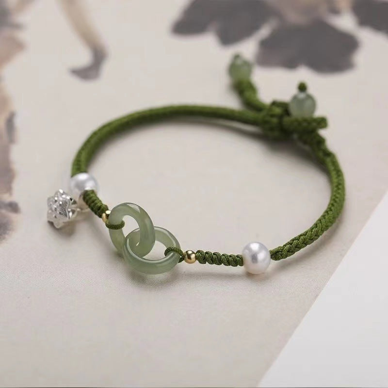 Green Double Ring Fashion Braided Bracelet-1