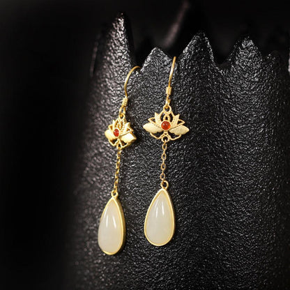 Hetian Jade Drop Agate Embellished Earrings-2