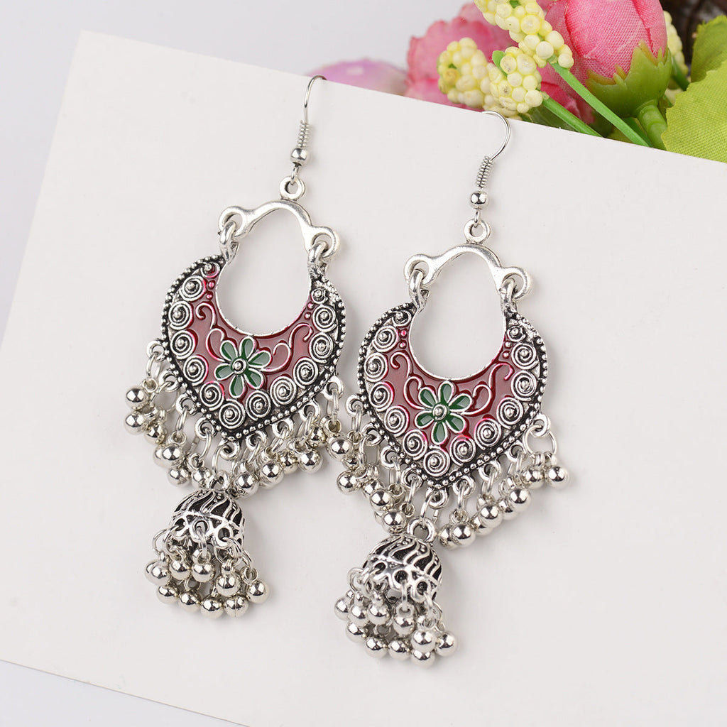 Hmong Vintage Style Tassel Style Painted Earrings-3