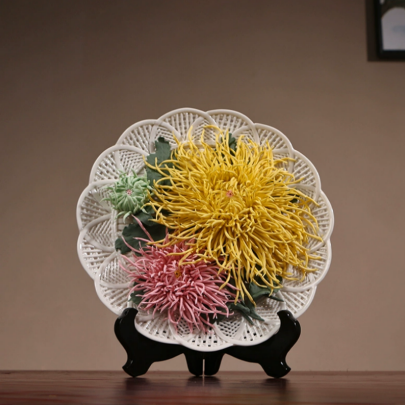 Housewarming Gifts Peony Flower Plate Ceramics Ornaments Crafts-2