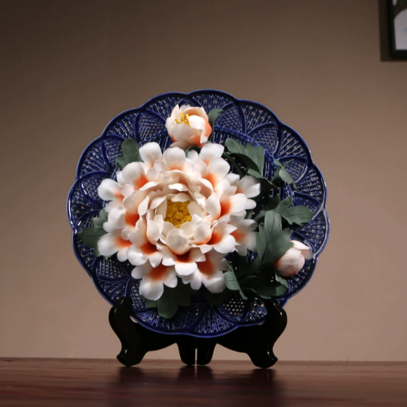 Housewarming Gifts Peony Flower Plate Ceramics Ornaments Crafts-3