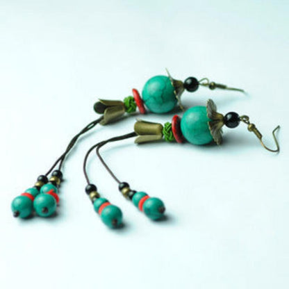 Niche Ethnic Style Stone Bead Long Earrings-4