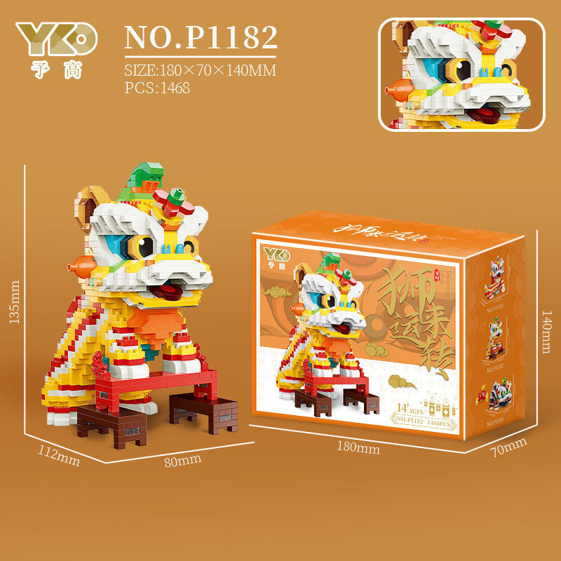 Guochao Creative Lion Dance Series Children's Educational Building Blocks Toys Desktop Ornaments Holiday Gifts