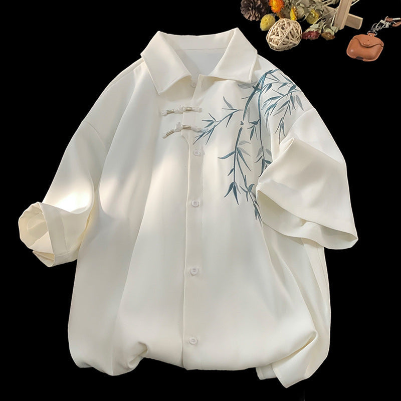 New Chinese style bamboo embroidery shirt men's spring tide brand kimono robe casual Tang dress men's jacket