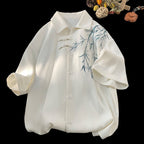 New Chinese style bamboo embroidery shirt men's spring tide brand kimono robe casual Tang dress men's jacket