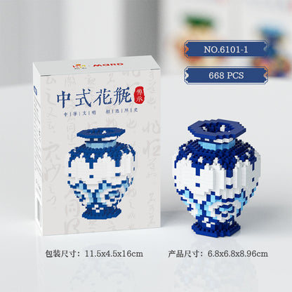 Chinese blue and white porcelain vase national tide living room decoration small particles children's puzzle building blocks toy gift