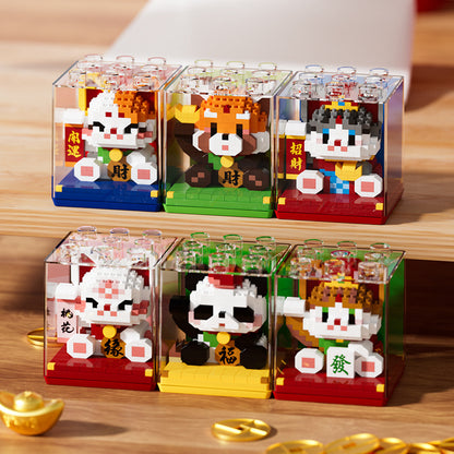 Lucky cat panda New Year gift building blocks assembly educational children's toys children's gift experience small ornaments