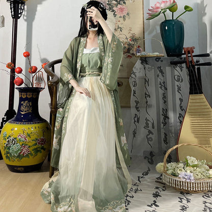 Baili Mingqing Original [Qinglou] Women's Hanfu Song Dynasty Printed Long Silk Waist-Length Pleated Skirt