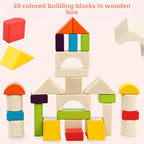 Young children's wooden 30-grain colored wooden boxed building blocks beech wood shape cognitive bulk pile up early education educational toys