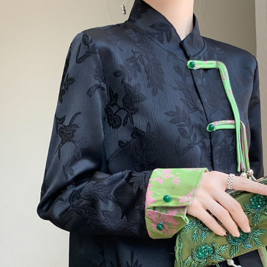 Spring new retro Tang jacket versatile color-blocked buckle suit women's high-end sense of new Chinese style coat