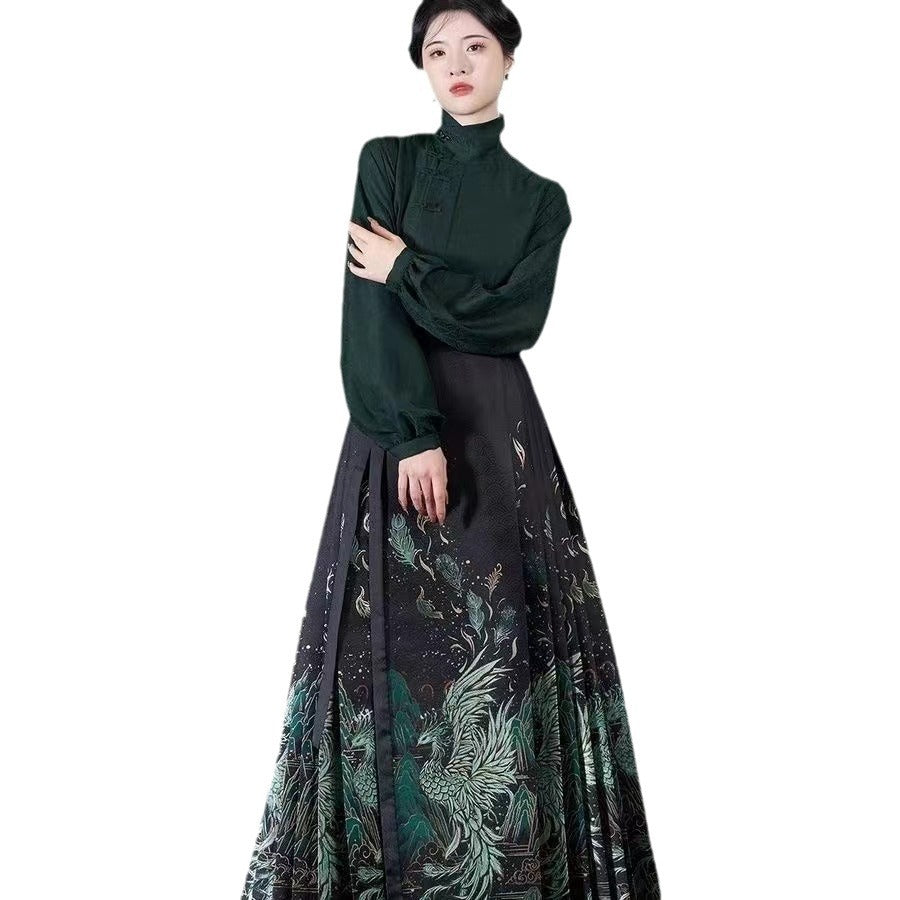 Qingyu Horse Face Skirt New Chinese Ming Hanfu Women's Daily Commuting Hanfu Modified Skirt Adult Horse Face Skirt