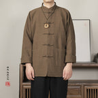 Autumn Winter Cotton and Linen Stand-up Collar, New Chinese Disc Buckle Men's Tang Jacket