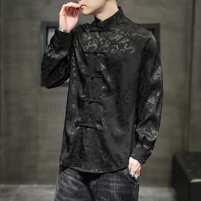 Tang men's silk jacket Chinese stand-up collar jacket Chinese style men's wear