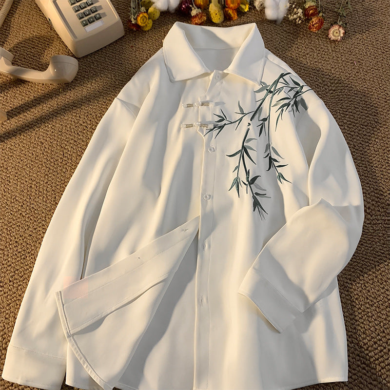 New Chinese style bamboo embroidery shirt men's spring tide brand kimono robe casual Tang dress men's jacket