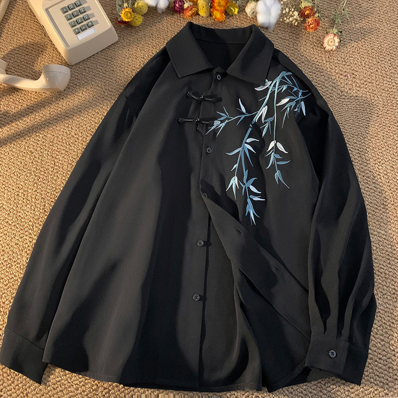 New Chinese style bamboo embroidery shirt men's spring tide brand kimono robe casual Tang dress men's jacket