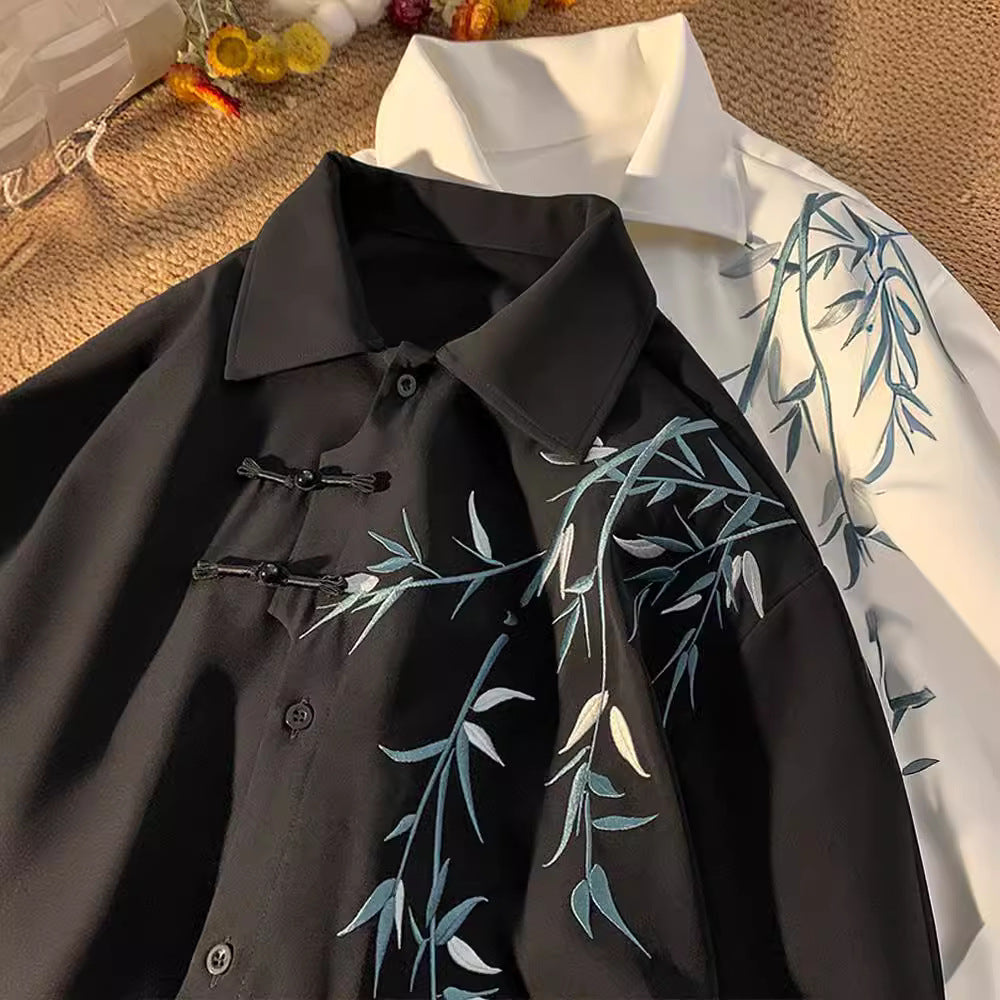 New Chinese style bamboo embroidery shirt men's spring tide brand kimono robe casual Tang dress men's jacket