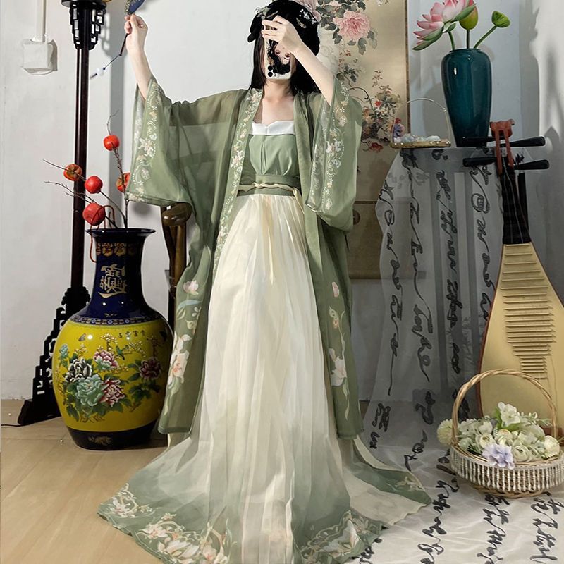 Baili Mingqing Original [Qinglou] Women's Hanfu Song Dynasty Printed Long Silk Waist-Length Pleated Skirt