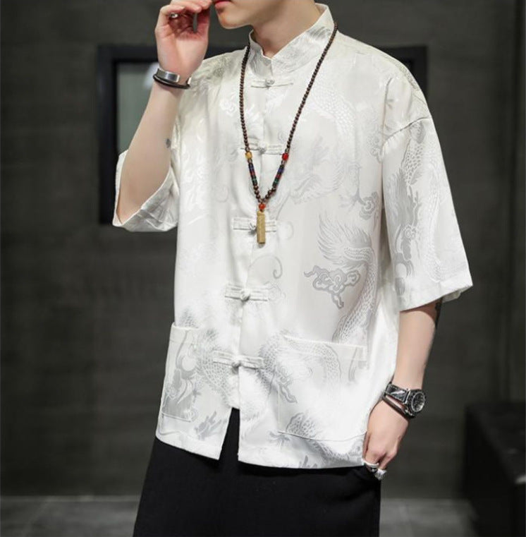 Tang men's silk jacket Chinese stand-up collar jacket Chinese style men's wear