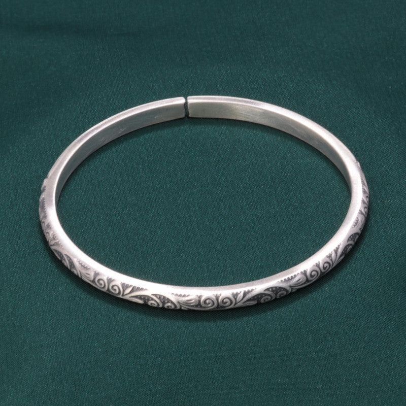 Pure silver bracelet 999 sterling silver auspicious cloud silver bracelet retro frosted simple open ethnic style bracelet jewelry wholesale