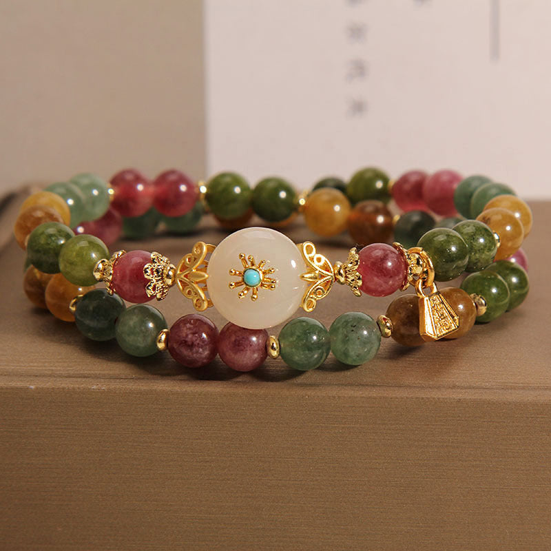 Natural Color Tourmaline Double Ring Bracelet Special Interest Light Luxury High-grade Jade Twin