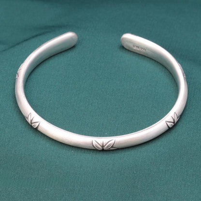 Sterling silver bracelet 999 sterling silver bamboo leaf bracelet retro distressed frosted open adjustable silver bracelet jewelry wholesale