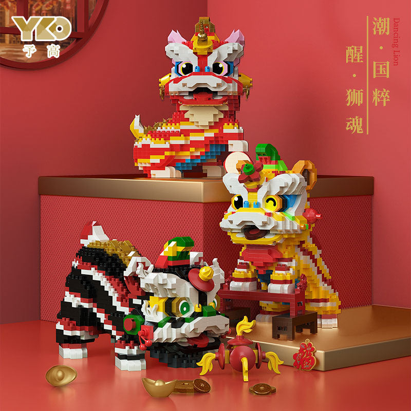 Guochao Creative Lion Dance Series Children's Educational Building Blocks Toys Desktop Ornaments Holiday Gifts