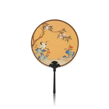 Palace Crane and Longevity Peach Round Fan-1