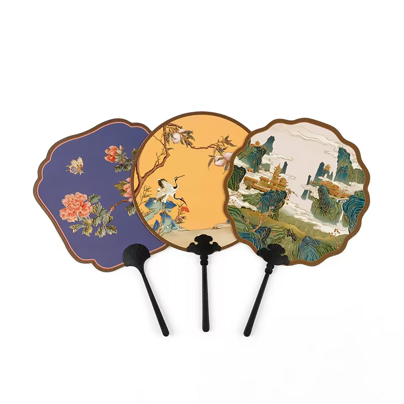 Palace Crane and Longevity Peach Round Fan-2