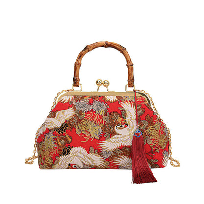 Retro National Style Embroidered Red-crowned Crane Handbag-3