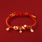 Zodiac Snake Red Rope Bracelet Red Agate Gold-Plated Charm-1
